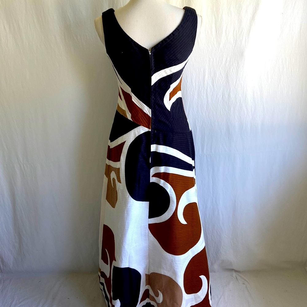 Vintage 1970s White & Brown Retro Maxi Dress Sz 10 - Picture 3 of 8